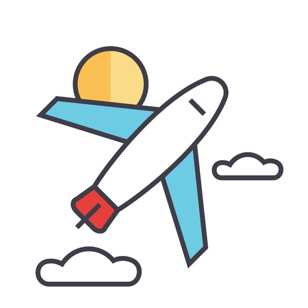 Airplane flat linear illustration isolated on white backgroundのイラスト素材