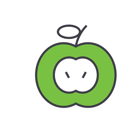 Green apple concept flat linear illustration isolated on white backgroundのイラスト素材