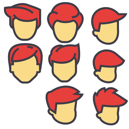 Avatars, male users, red hairs concept. Line vector icon. Editable stroke. Flat linear illustration isolated on white backgroundのイラスト素材