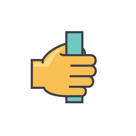 Hand holding anything concept. Line vector icon. Editable stroke. Flat linear illustration isolated on white backgroundのイラスト素材