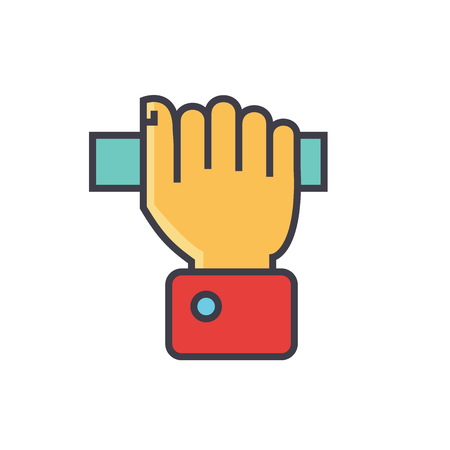 Hand pulling rope, taking anything concept. Line vector icon. Editable stroke. Flat linear illustration isolated on white backgroundのイラスト素材