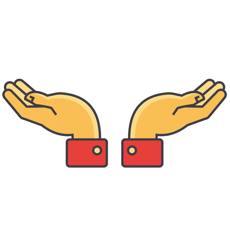 Hands support concept. Line vector icon. Editable stroke. Flat linear illustration isolated on white backgroundのイラスト素材