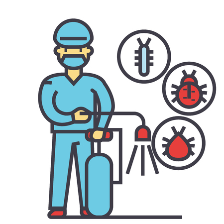 Insect destroyer concept. Line vector icon. Editable stroke. Flat linear illustration isolated on white backgroundのイラスト素材