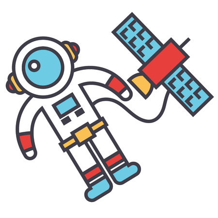 Spaceman in space with spaceship.のイラスト素材