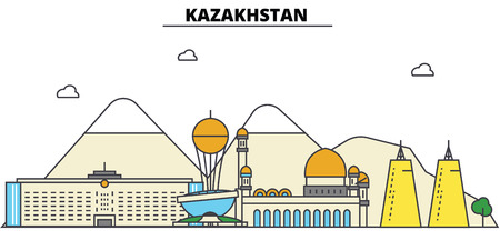 Kazakhstan City skyline: architecture, buildings, streets, silhouette, landscape, panorama, landmarks. Editable strokes flat design line vector illustration concept.のイラスト素材