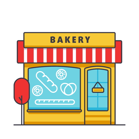 Bakery building flat line illustration, concept vector icon isolated on white background.のイラスト素材