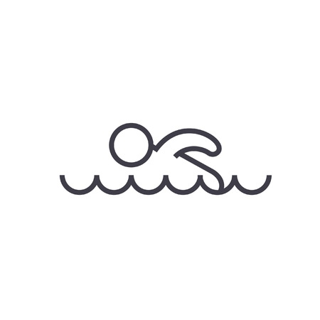 Swimming flat line illustration, concept vector isolated iconのイラスト素材