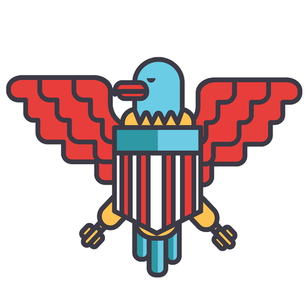 Eagle, bald, usa flat line illustration, concept vector icon isolated on white backgroundのイラスト素材