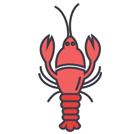 Lobster flat line illustration, concept vector icon isolated on white backgroundのイラスト素材