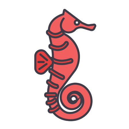 Sea horse flat line illustration, concept vector icon isolated on white backgroundのイラスト素材