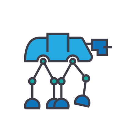 Robot warior, armored transport  flat line illustration, concept vector icon isolated on white backgroundのイラスト素材