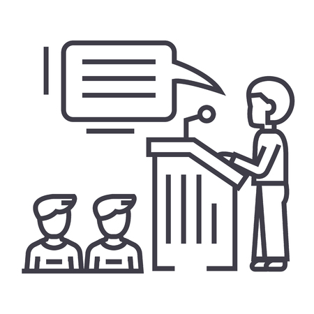 speaker,presentation,podium tribune stand vector line icon, sign, illustration on white background, editable strokesのイラスト素材