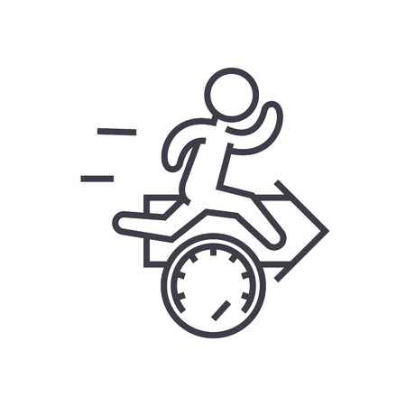 speed, effiecency, running man with arrow vector line icon, sign, illustration on white background, editable strokesのイラスト素材