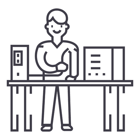 System administrator line icon, sign, illustration on white background, editable strokesのイラスト素材