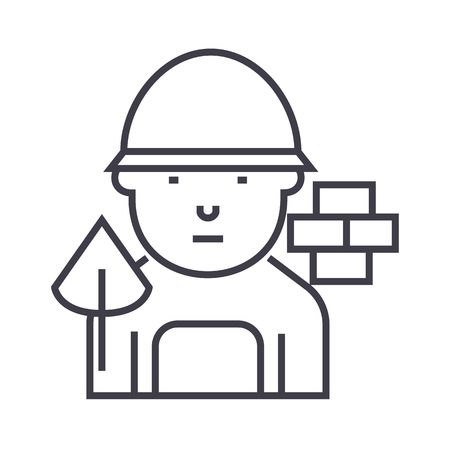 builder vector line icon, sign, illustration on white background, editable strokesのイラスト素材