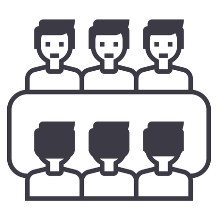 business team, meeting,conference vector line icon, sign, illustration on white background, editable strokesのイラスト素材