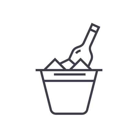 champagne in bucket vector line icon, sign, illustration on white background, editable strokesのイラスト素材