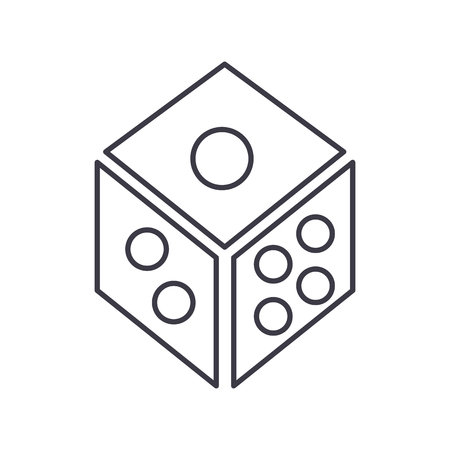 dice,game cube vector line icon, sign, illustration on white background, editable strokesのイラスト素材