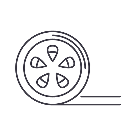 movie reel vector line icon, sign, illustration on white background, editable strokesのイラスト素材