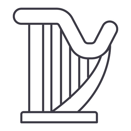 harp vector line icon, sign, illustration on white background, editable strokesのイラスト素材