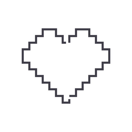 pixel heart vector line icon, sign, illustration on white background, editable strokesのイラスト素材