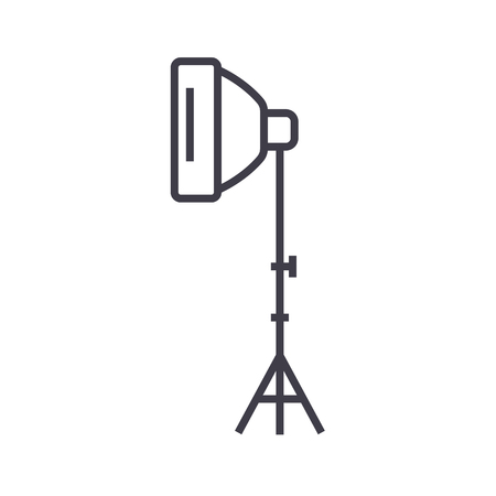 photo light with stand tripod vector line icon, sign, illustration on white background, editable strokesのイラスト素材
