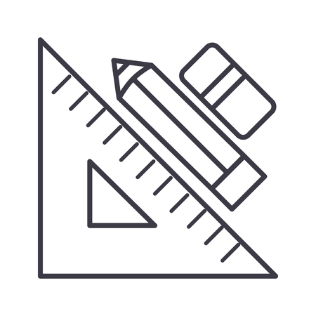 rule pen and eraser,graphic tools vector line icon, sign, illustration on white background, editable strokesのイラスト素材