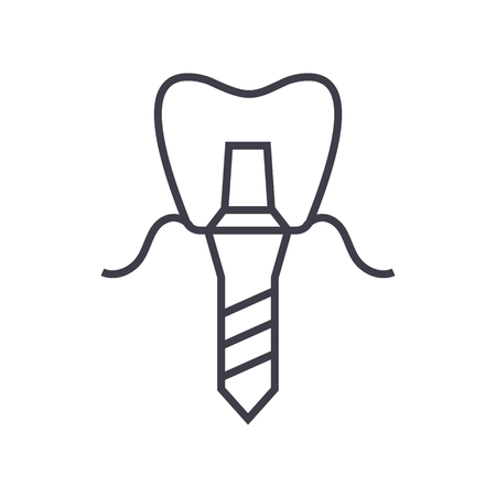 implanted tooth,denture implant vector line icon, sign, illustration on white background, editable strokesのイラスト素材