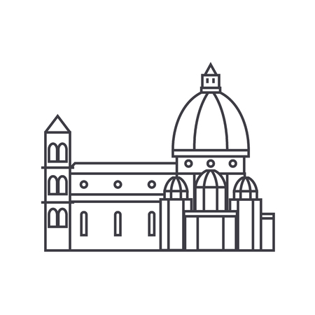 italy, temple, florence cathedral vector line icon, sign, illustration on white background, editable strokesのイラスト素材