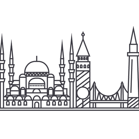 istambul vector line icon, sign, illustration on white background, editable strokesのイラスト素材