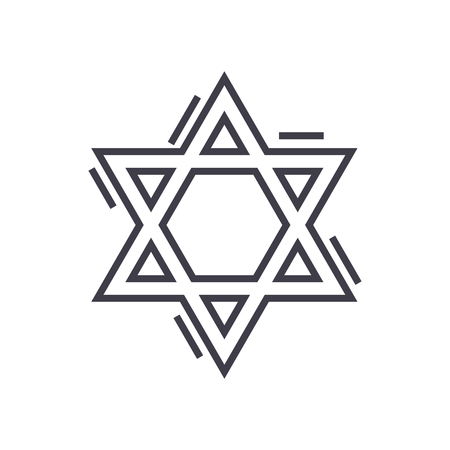 jewish david star vector line icon, sign, illustration on white background, editable strokesのイラスト素材