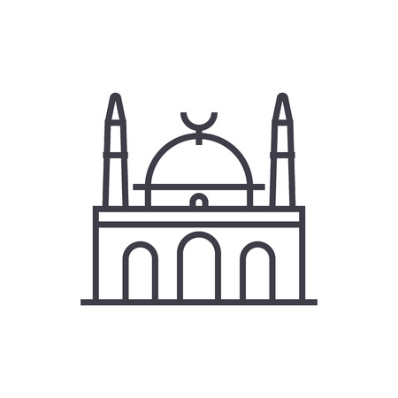 islam mosque vector line icon, sign, illustration on white background, editable strokesのイラスト素材