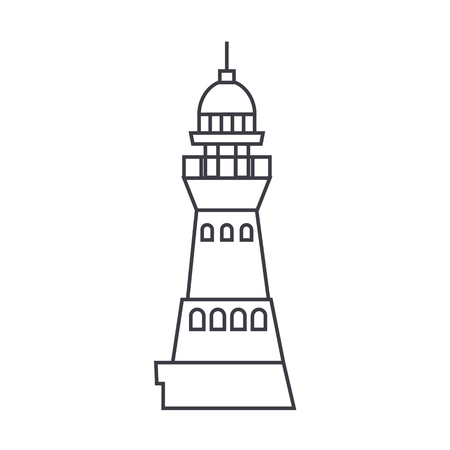 lighthouse vector line icon, sign, illustration on white background, editable strokesのイラスト素材