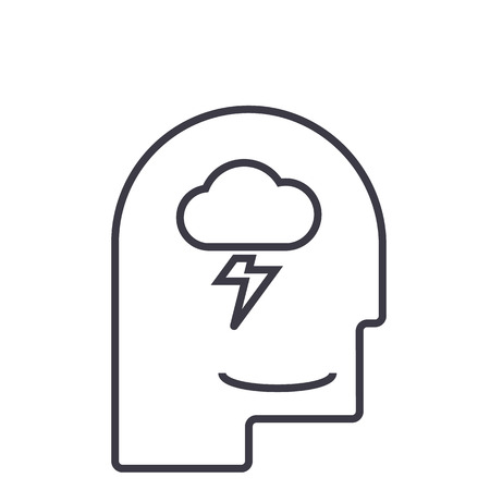 mind process,male head  vector line icon, sign, illustration on white background, editable strokesのイラスト素材