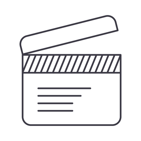 movie clapper vector line icon, sign, illustration on white background, editable strokesのイラスト素材