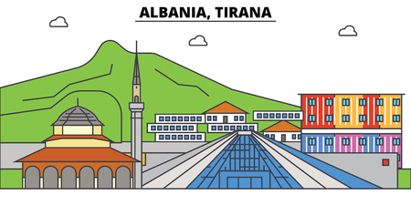 Albania, Tirana City skylineのイラスト素材