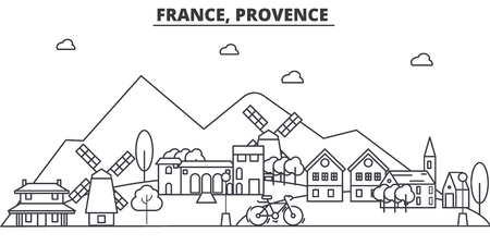 France, Provence architecture line skyline illustration. Linear vector cityscape with famous landmarks, city sights, design icons. Editable strokesのイラスト素材