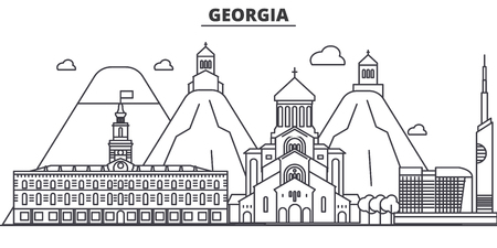 Georgia architecture line skyline illustration. Linear vector cityscape with famous landmarks, city sights, design icons. Editable strokesのイラスト素材