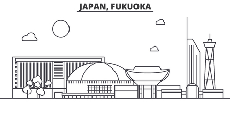 Japan, Fukuoka architecture line skyline illustration. Linear vector cityscape with famous landmarks, city sights, design icons. Editable strokesのイラスト素材