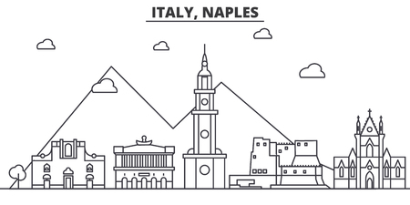 Italy, Naples architecture line skyline illustration. Linear vector cityscape with famous landmarks, city sights, design icons. Editable strokesのイラスト素材