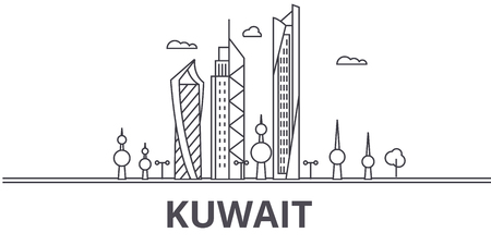 Kuwait architecture line skyline illustration. Linear vector cityscape with famous landmarks, city sights, design icons. Editable strokesのイラスト素材