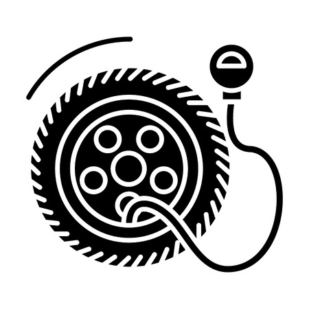 tire service with pump - tire pressure icon, illustration, vector sign on isolated backgroundのイラスト素材