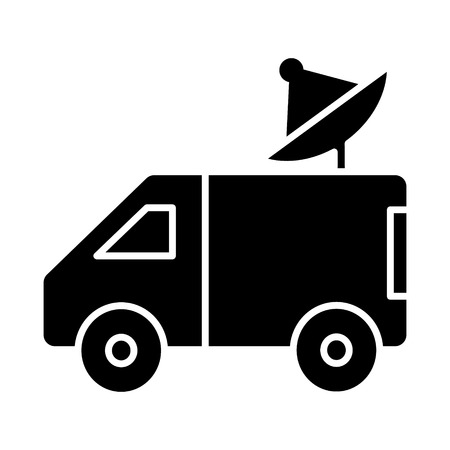 car broadcasting with satellite dish icon, illustration, vector sign on isolated backgroundのイラスト素材