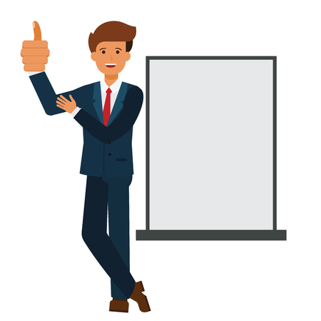 Businessman showing thumb up cartoon flat illustration concept on isolated vector white backgroundのイラスト素材