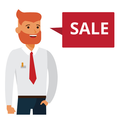 Man says sale cartoon flat illustration concept on isolated vector white backgroundのイラスト素材
