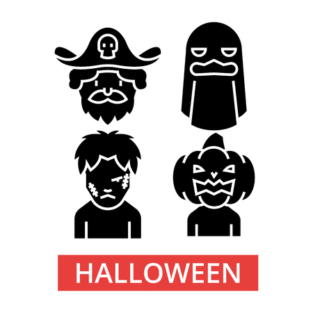 Halloween illustration, thin line icons, linear flat signs, outline pictograms, vector symbols set, editable strokesのイラスト素材