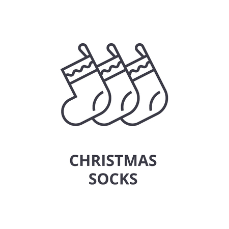 Linear style of Christmas socks line icon, outline sign,  flat vector illustrationのイラスト素材
