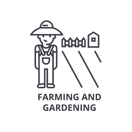 farming and gardening line icon, outline sign, linear symbol, flat vector illustrationのイラスト素材