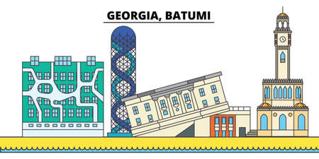 Georgia, Batumi. City skyline, architecture, buildings, streets, silhouette, landscape, panorama, landmarks, icons. Editable strokes. Flat design line vector illustration conceptのイラスト素材
