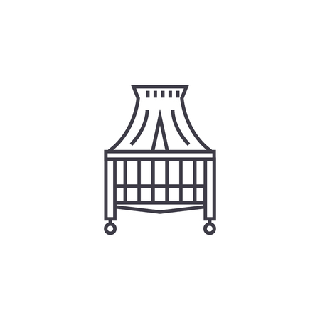 canopy bed vector line icon, sign, illustration on white background, editable strokesのイラスト素材